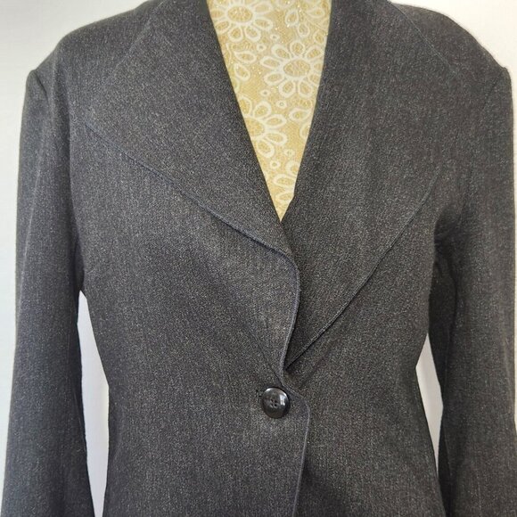 J Jill Women's Size 8P Black Unstructured Wool Blend Asymmetrical Jacket Blazer - Picture 2 of 15